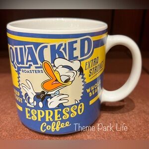 Disney Parks Donald Duck Branded Quacked Roasters Ceramic 17oz Coffee Mug NEW